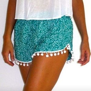 Turquoise Women’s Tassel Hem Beach Shorts